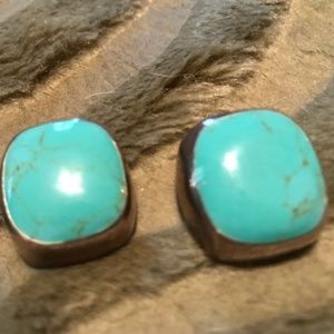 Real Turquoise and Sterling Silver Clip Earrings